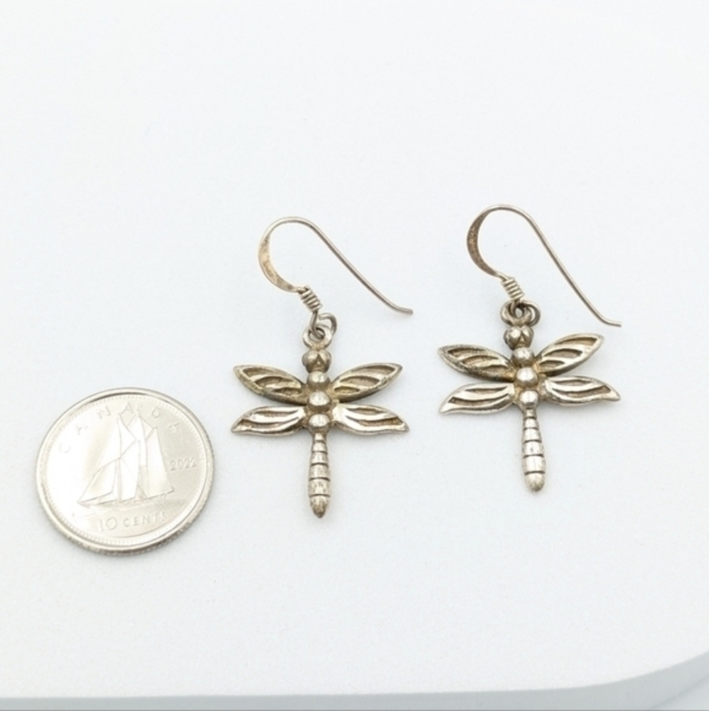 Vintage 925 sterling silver dragonfly dangle earrings - Picture 3 of 5